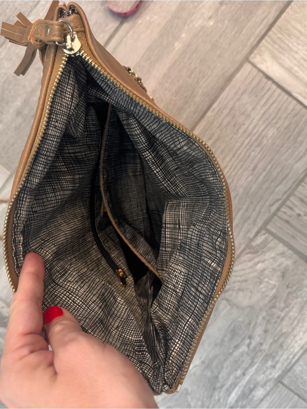 Urban Expressions Tan Foldover Clutch with Tassel crossbody